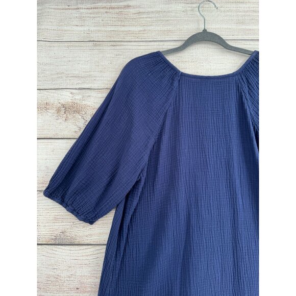 Anthropologie V-Neck Crepe‎ Short Sleeve Dress Women's Size Large Navy Blue - Picture 5 of 14